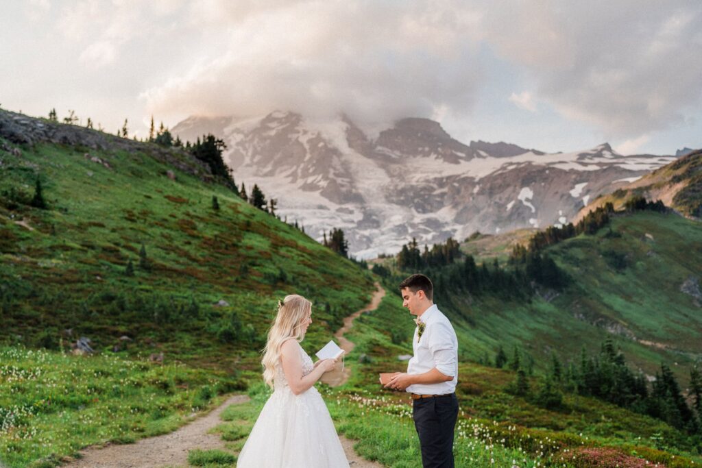 couple eloping on the trail at mount rainier