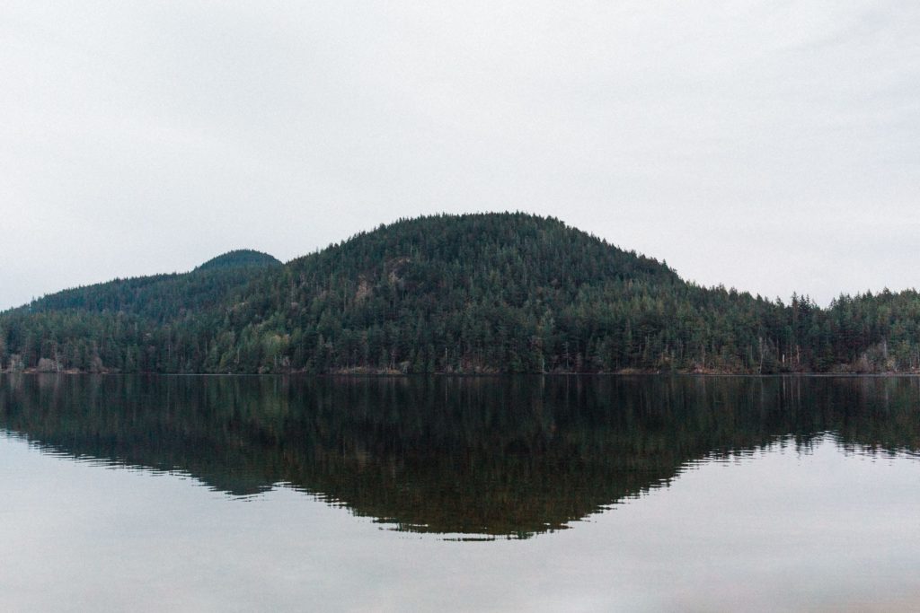 moody, dark lake with reflection