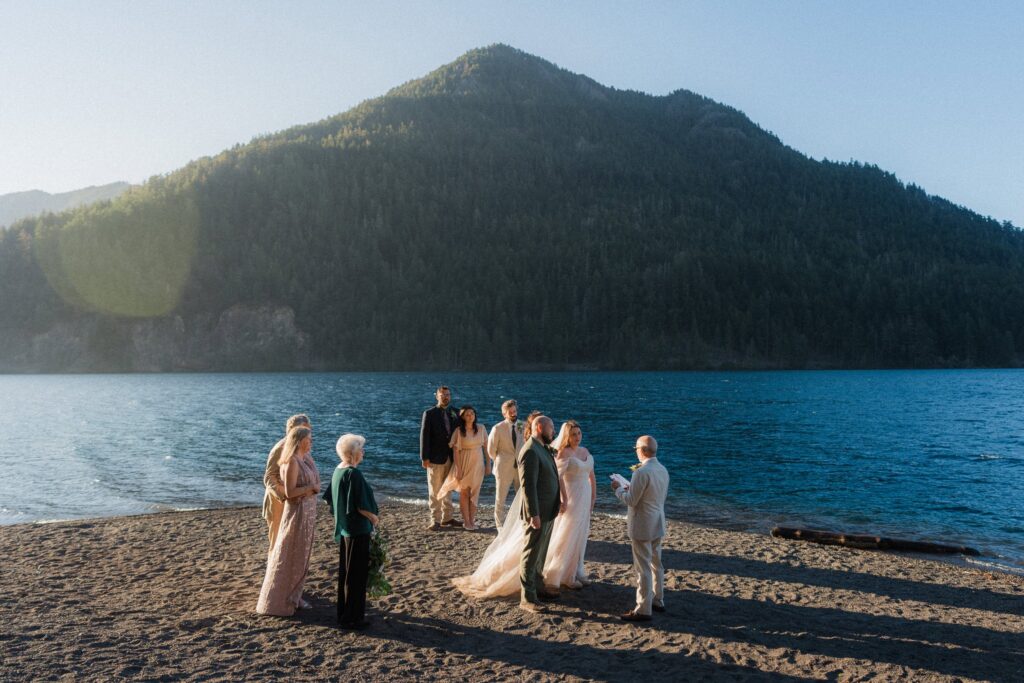 an elopement ceremony with guests in Olympic National Park.