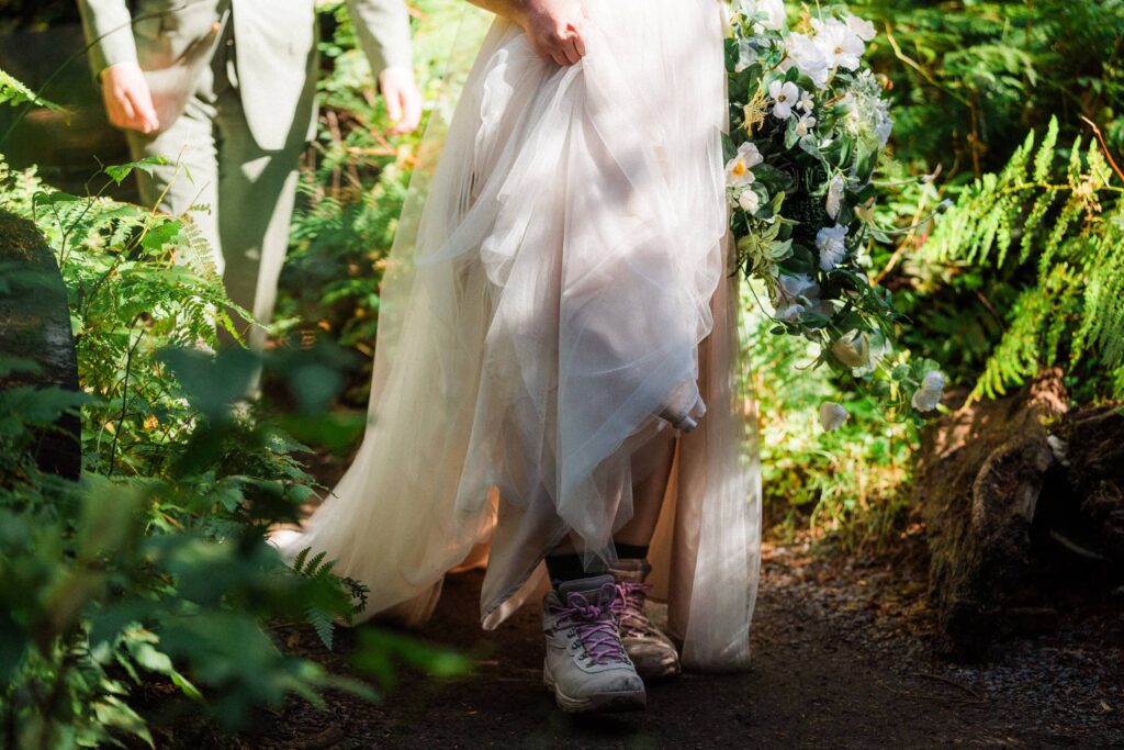 hiking boots of eloping couple