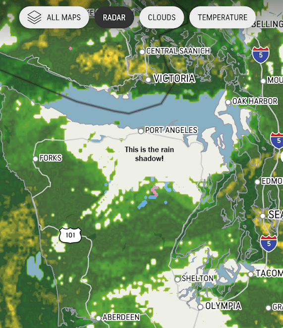 radar map of Port Angeles Rain shadow