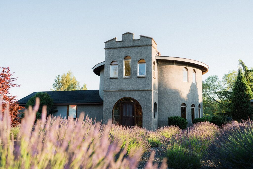 a castle Airbnb in Sequim with lavender fields.