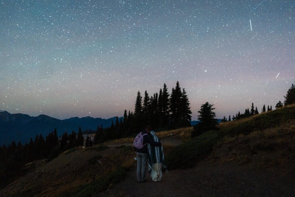 The last photo taken on an elopement day under the stars in Olympic National Park.