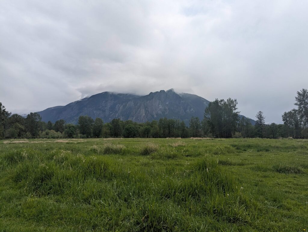 A view of Mount Si from a field