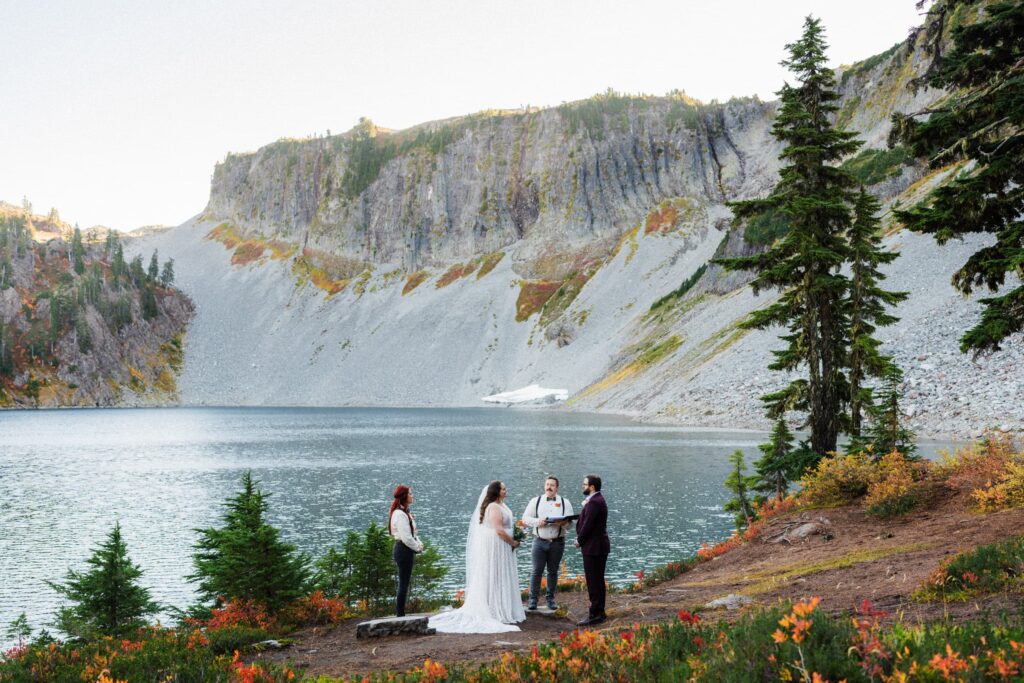 a small elopement ceremony at the base of an alpine lake in the North Cascades
